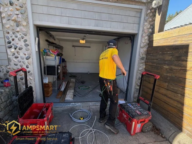Electrician working in a garage