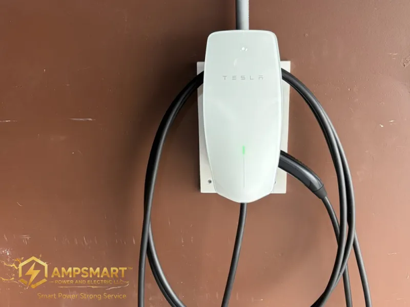 Wall-mounted EV charger with cable